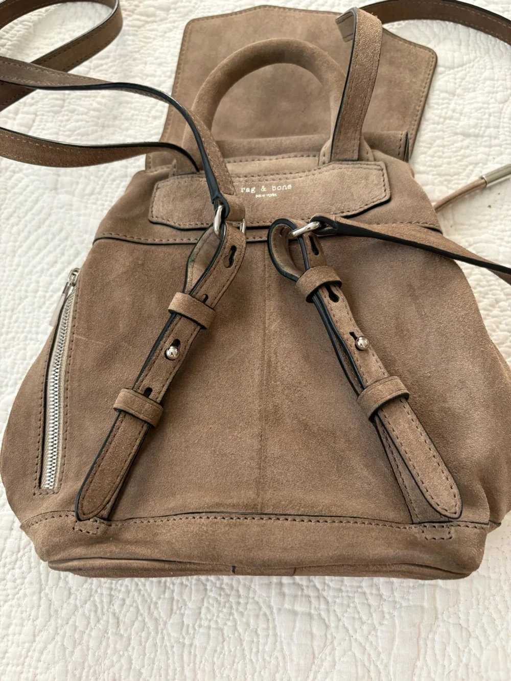 Rag and Bone Pilot Mini Backpack Taupe woven suede. Decent shape